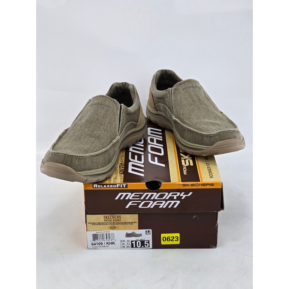 Skechers Expected Avillo Loafer Mens 10.5 Khaki Slip On Shoes 64109 - Excellent
